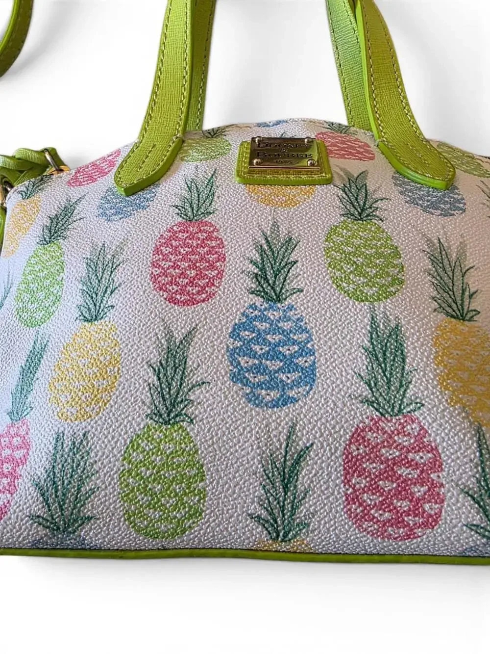 Dooney & Bourke Pineapple Satchel Crossbody Bag Lime Green Multicolor Tropical